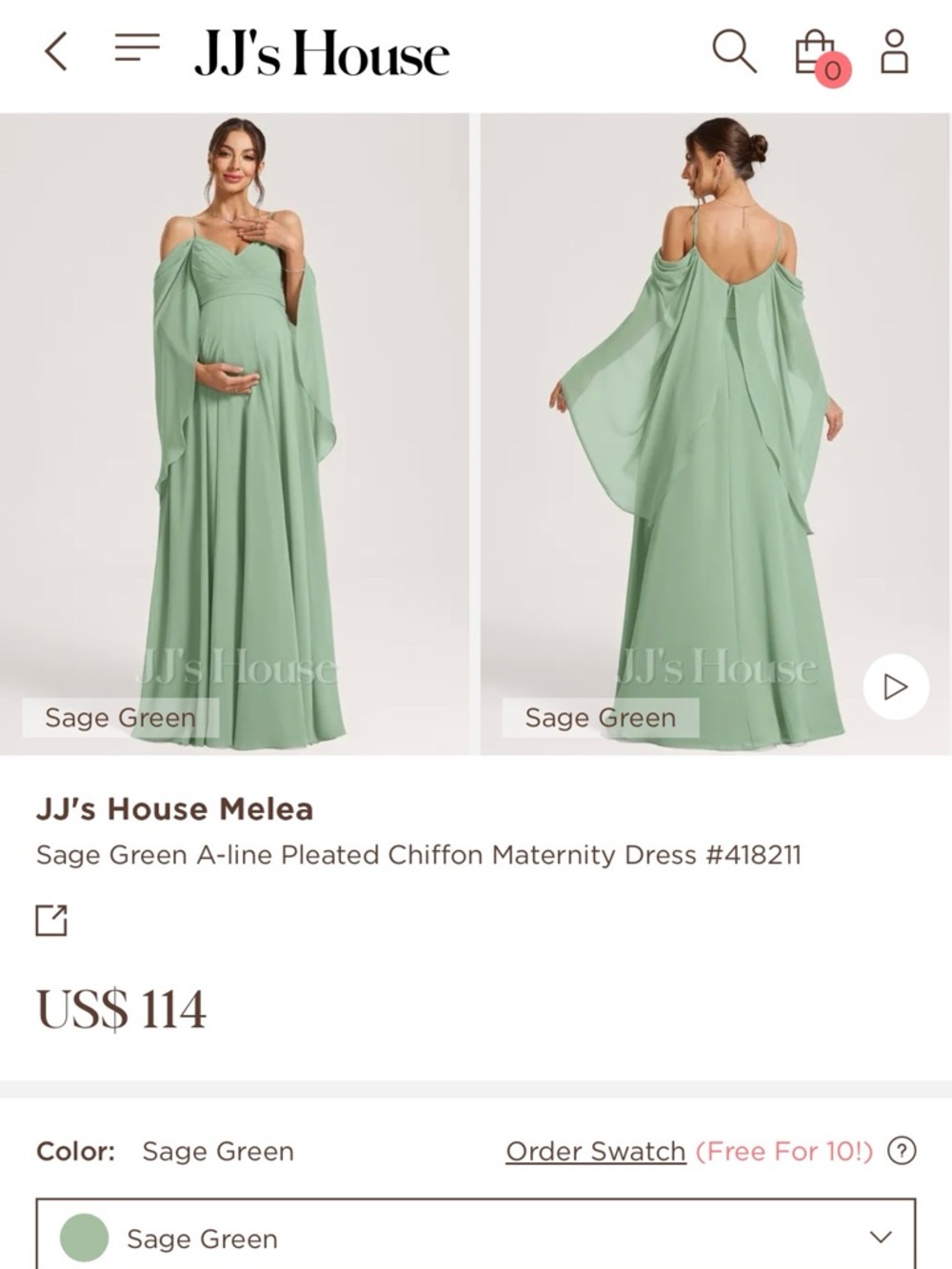 JJ's House Sage Green A-line Pleated Chiffon Maternity Dress